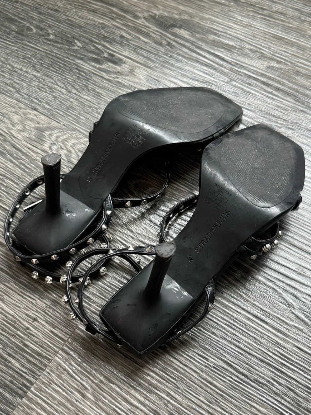 Stradivarius black studded strappy heeled sandals, sz 38 (US 7)